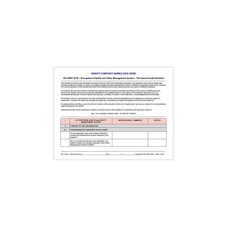 ISO 45001:2018 Internal Audit Checklist, Procedure, and Forms